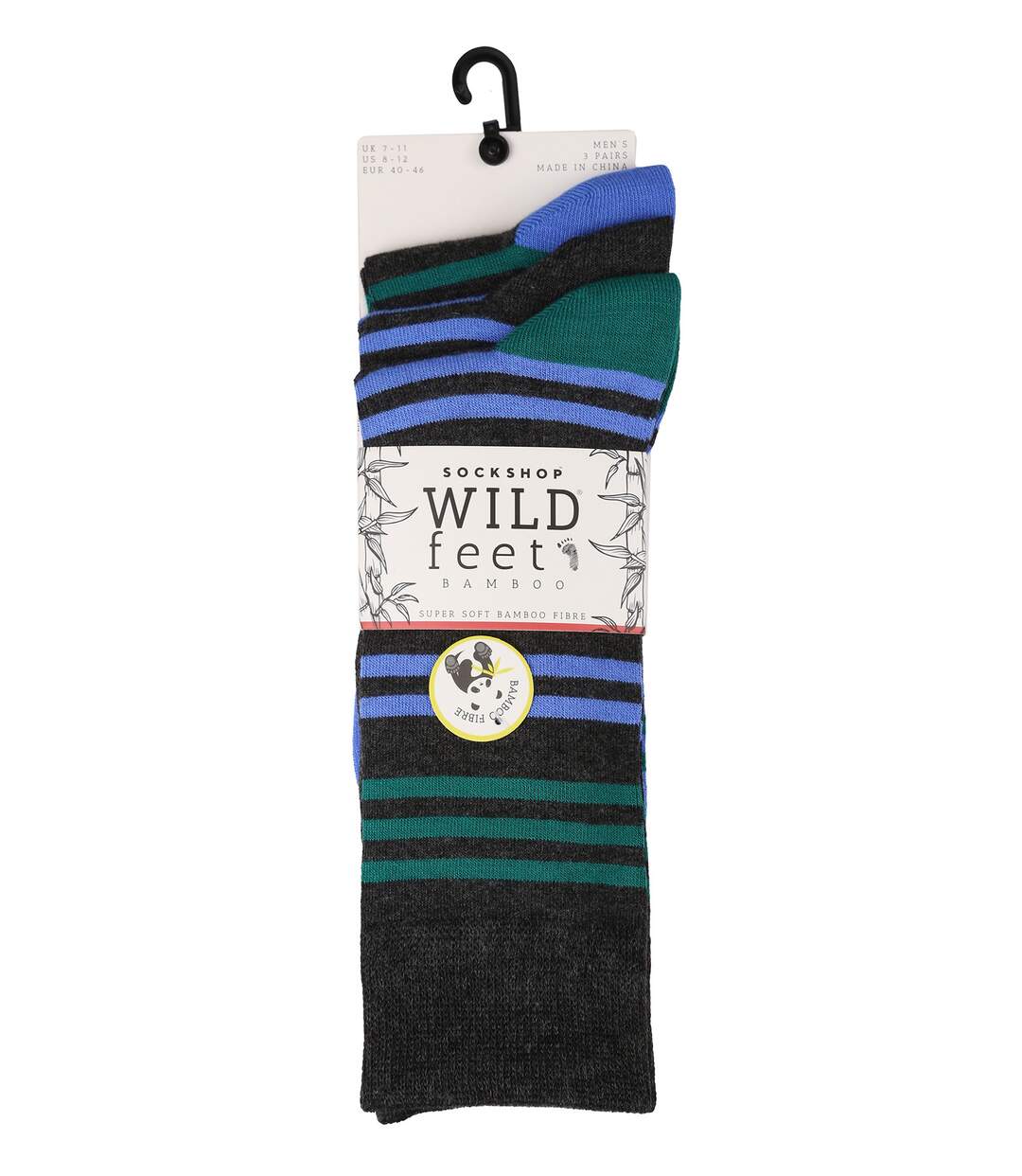 Wild Feet - 3 Paires Chaussettes Homme | Chaussettes Bambou Unies et Rayures-2