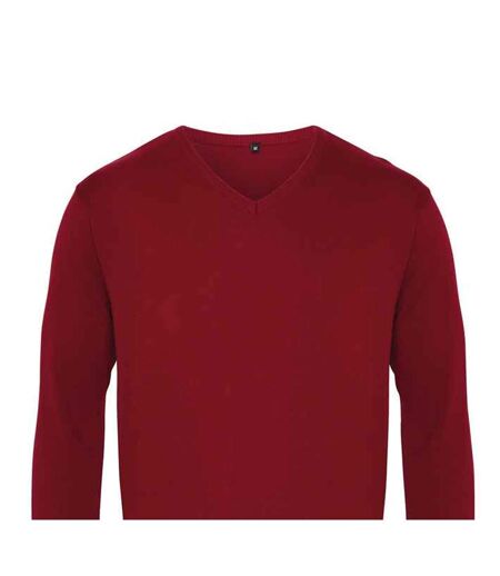 Mens knitted cotton acrylic v neck sweatshirt burgundy Premier