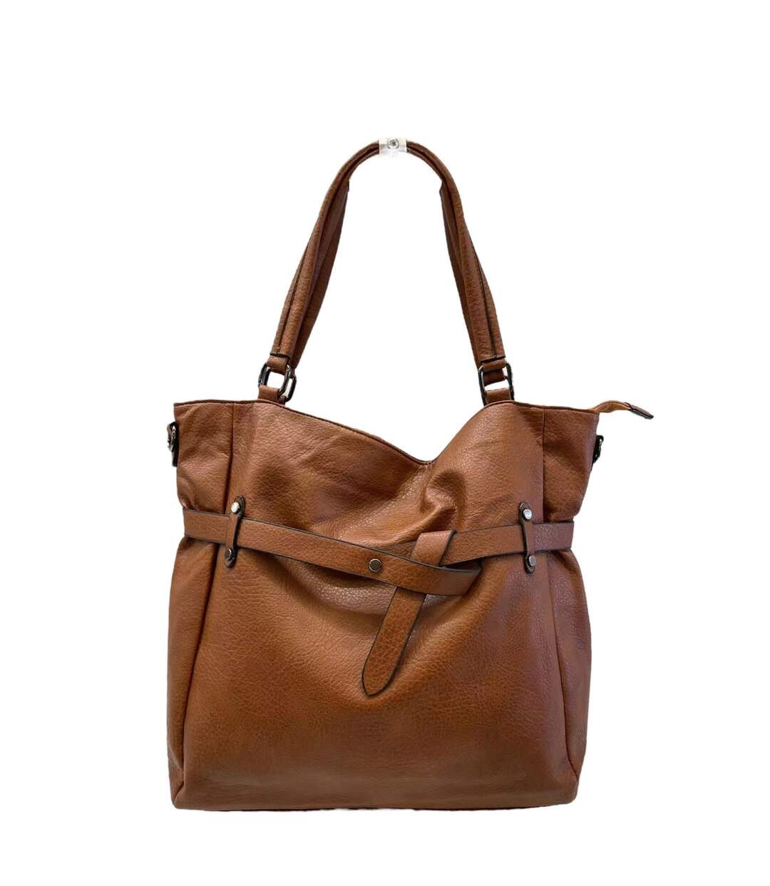 Sac à main femme  - Sac portée mains ou épaules en simili cuir de couleur marron-1