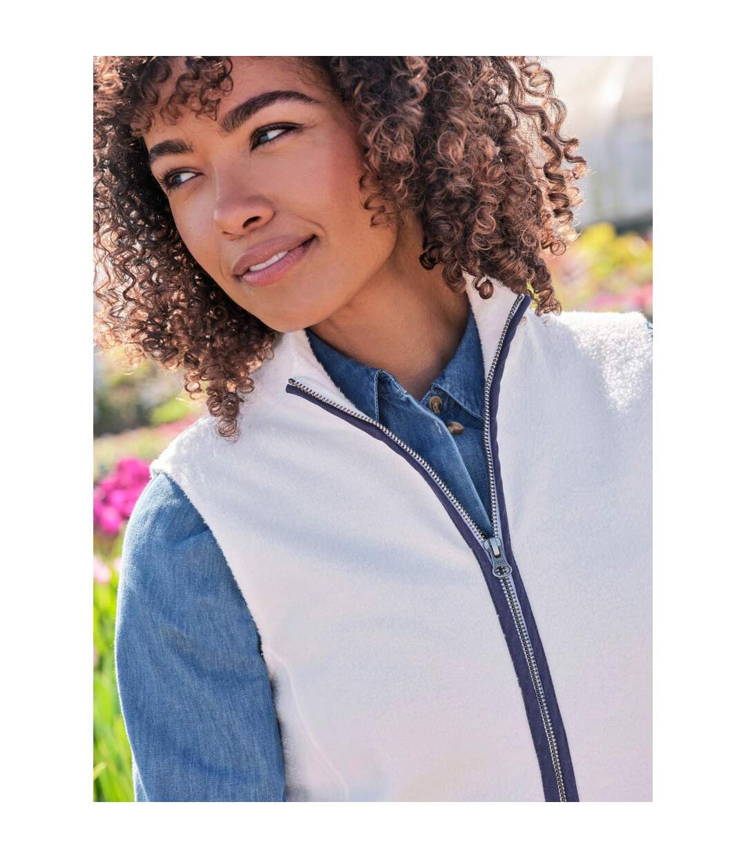 Womens/ladies Organic Cotton Fleece Gilet Cream WoolOvers-3