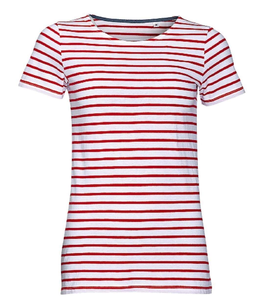 t-shirt rayé marinière femme - manches courtes - 01399 - rouge