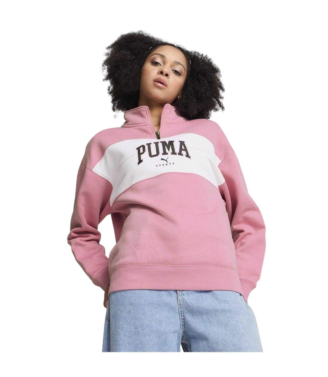 Womens/ladies Colour Block Zip Neck Sweatshirt Mauved Out Puma-4