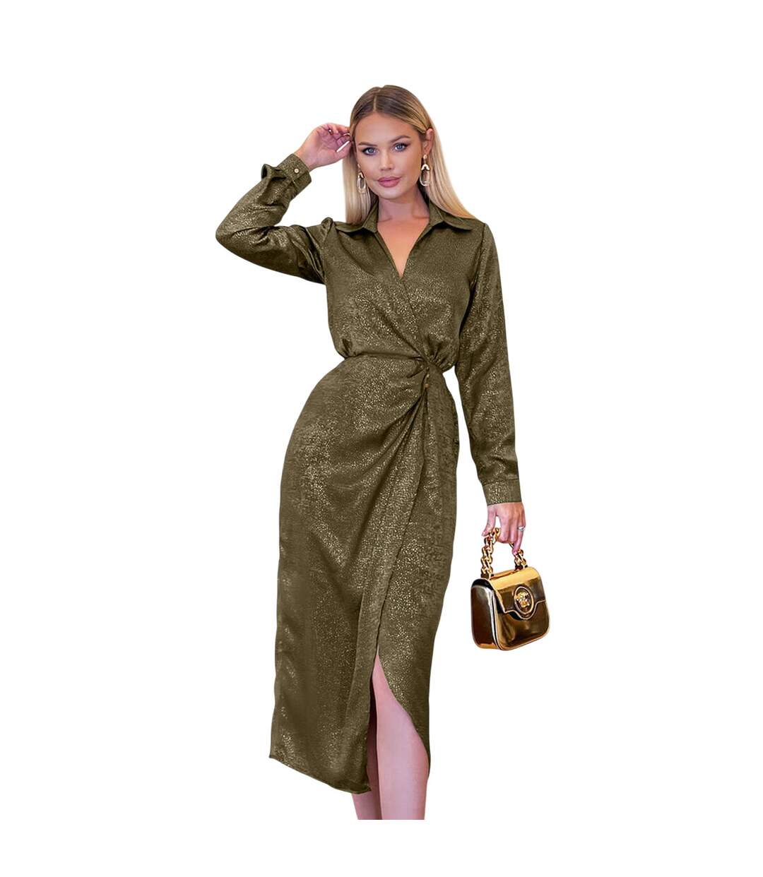 Robe Portefeuille Motif/style Mi-longue Femme Kaki AX Paris-2