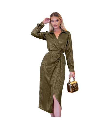 Robe Portefeuille Motif/style Mi-longue Femme Kaki AX Paris