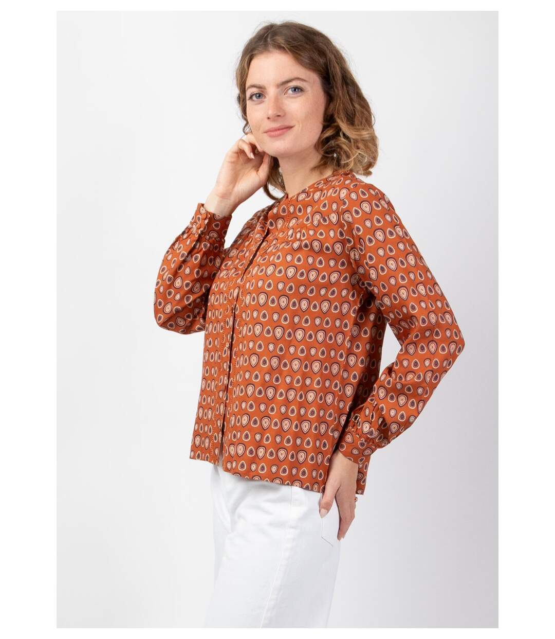 Top manches longues en viscose JOE imprimé ethnique camel Coton Du Monde