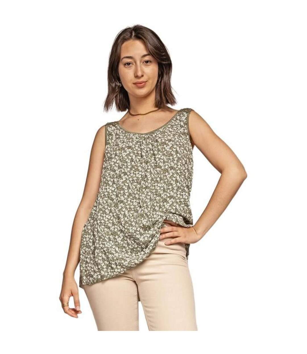 Tunique femme sans manche - Blouse motifs fleurs - Couleur rose-2