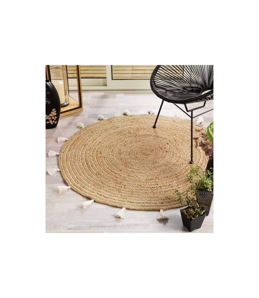 Tapis Rond Déco en Jute Shira 120cm Blanc-1
