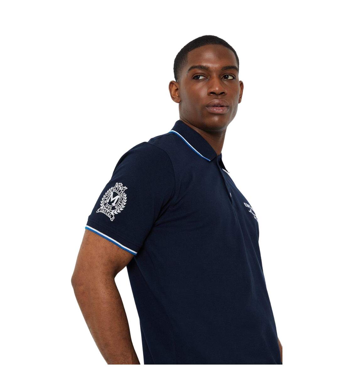 Mens tipped badge polo shirt navy Maine-3