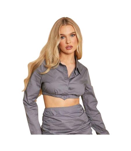 Womens/ladies Extreme Poplin Crop Top Charcoal Missy Empire