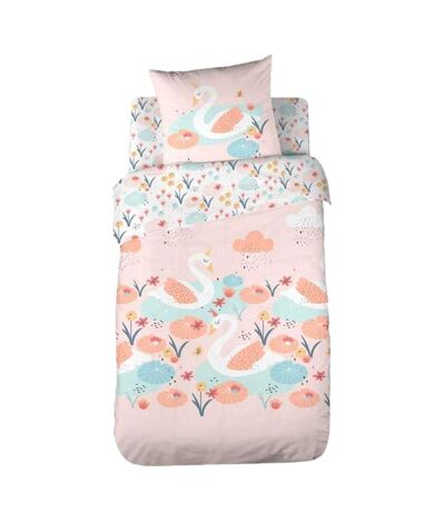 Parure de lit enfant Cygne - Coton 57 fils/cm² - 140 x 200 cm - Rose