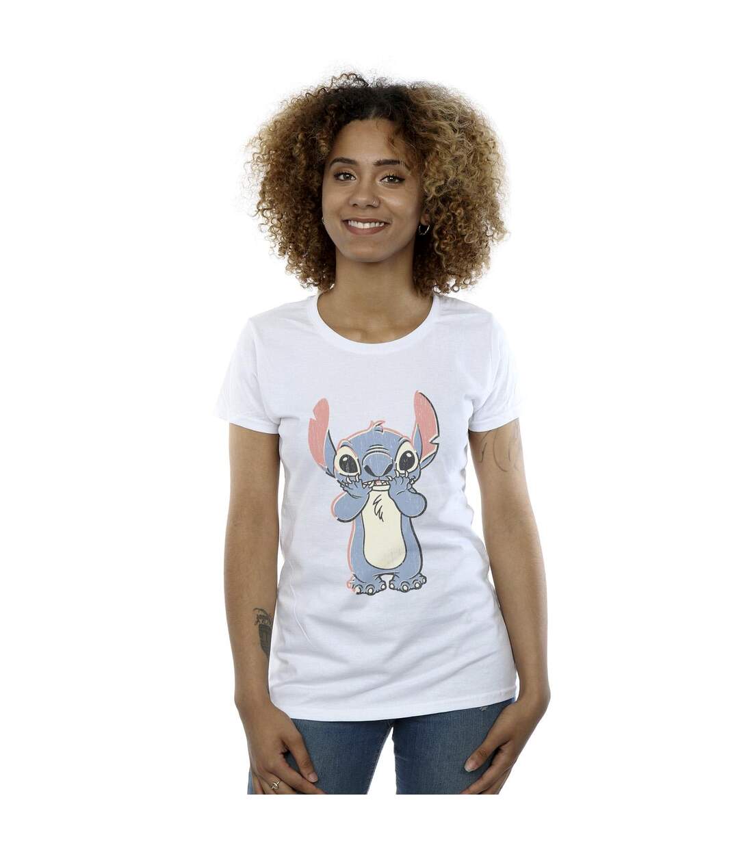 Disney T-shirt en coton à gros motifs Lilo And Stitch Femme/Femme (Blanc) - UTBI25424-2