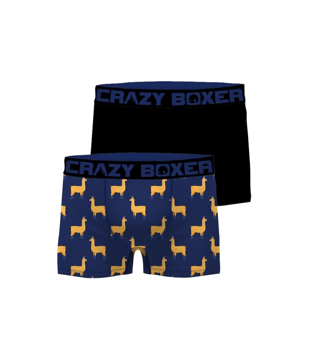 CRAZYBOXER Lot de 2 Boxers Homme Coton Bio LAMA BCBX2 ANIM Bleu Noir-1