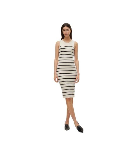Robe Moulante Sans Manches Motif/style À Rayures Femme Beige Pâle Vero Moda