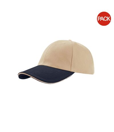 Lot de 2  casquettes en coton épais adulte beige / bleu marine Atlantis