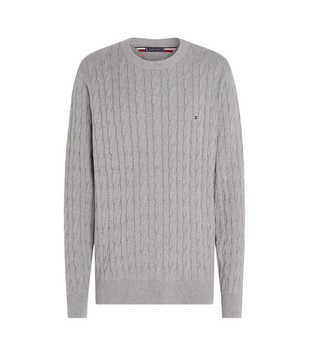 Mens Cable Knit Cotton Crew Neck Jumper Medium Grey Tommy Hilfiger-3