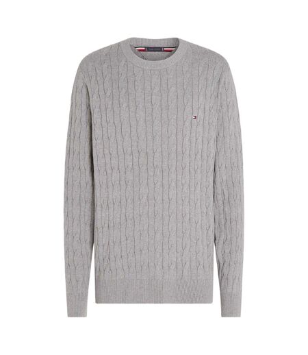 Mens Cable Knit Cotton Crew Neck Jumper Medium Grey Tommy Hilfiger