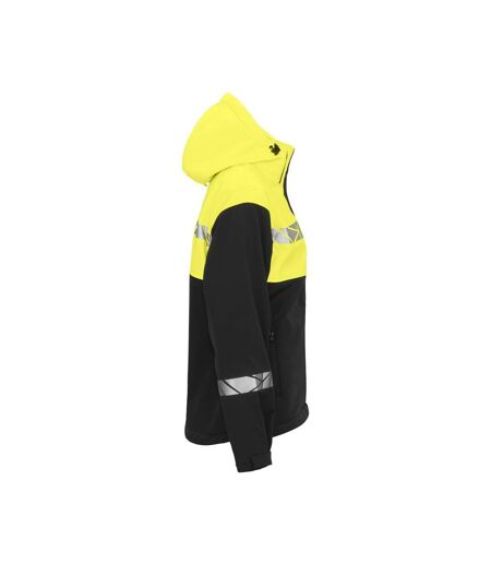 Womens/ladies Progression Soft Shell Jacket Black Yellow Projob