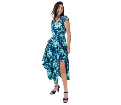 Robe mi-longue LOLITA motif floral turquoise Coton Du Monde
