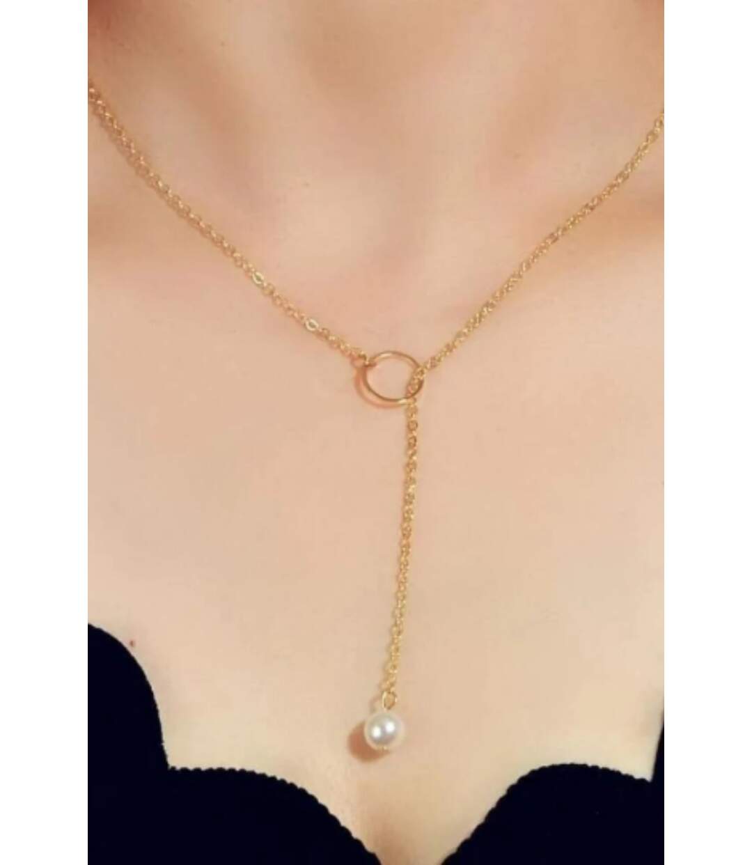 White Pearl Drop Karma Elegant Y Shape Everyday Elegant Lariat Drop Necklace-1