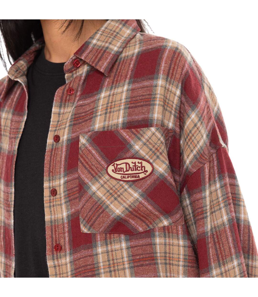 Chemise à carreaux manches longues femme avec poche patch tissé Deby Vondutch-2