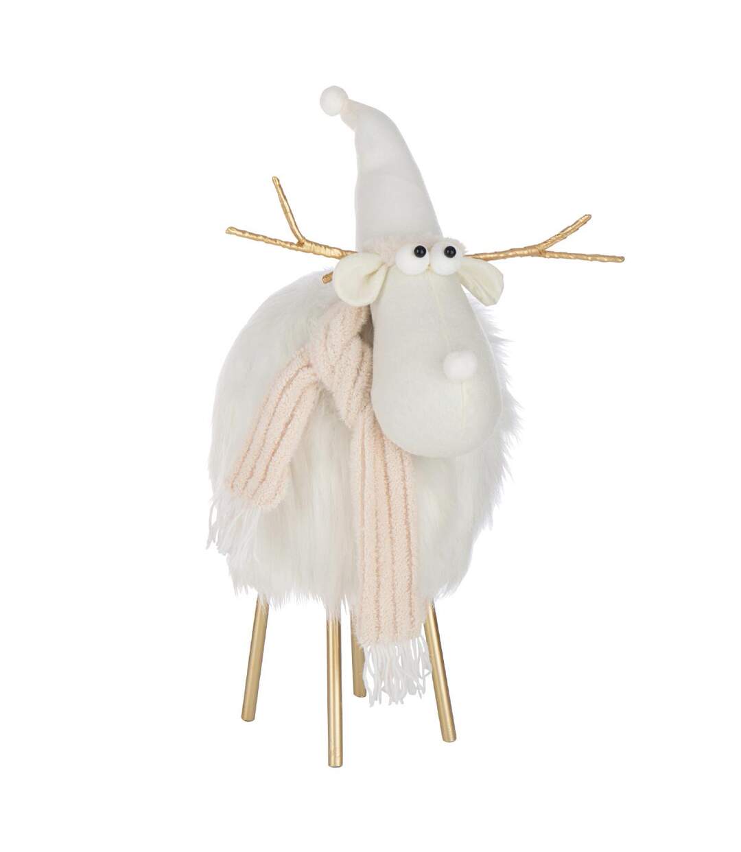 Statue Renne Déco Bonnet & Foulard 61cm Blanc-1