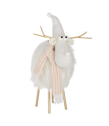 Statue Renne Déco Bonnet & Foulard 61cm Blanc