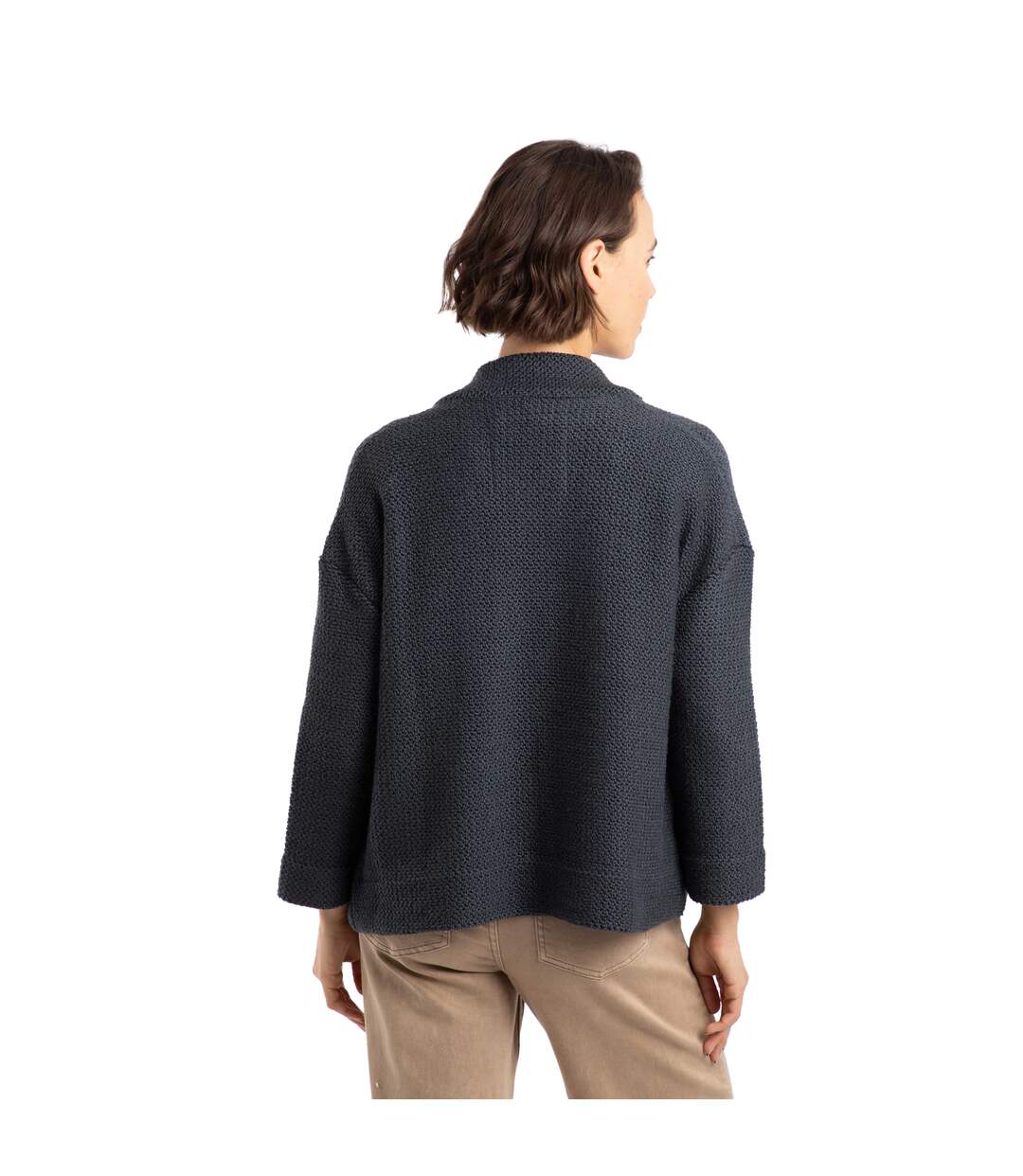 Womens/ladies Santosh Macaroni Cropped Cardigan Navy Weird Fish-4