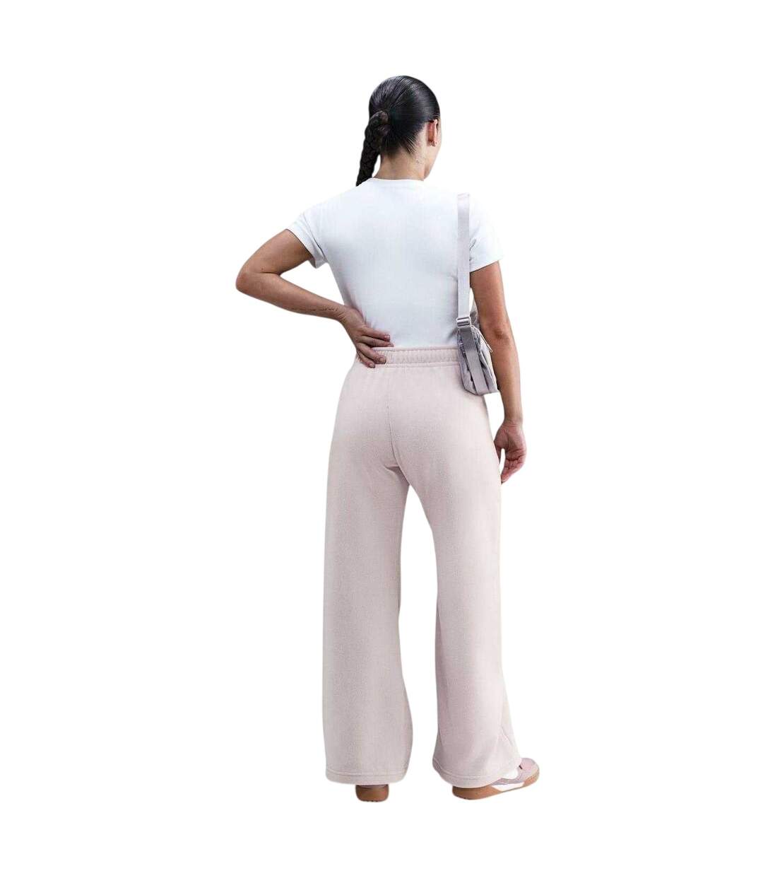 Womens/ladies Sportswear Club Fleece Wide Leg Mid Rise Joggers Cream Pink Nike-2
