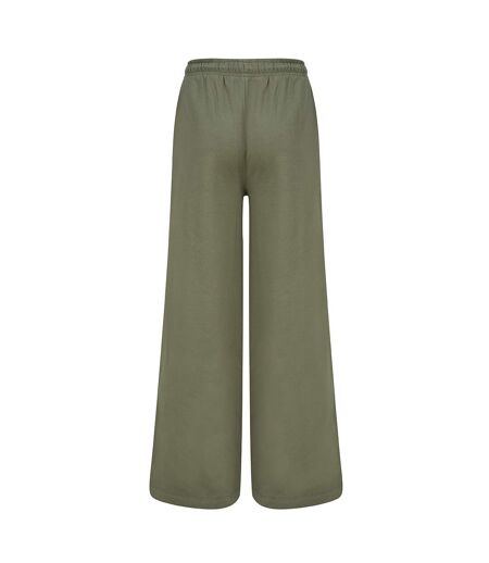 Womens/ladies Sustainable Wide Leg Jogging Bottoms Khaki Skinni Fit