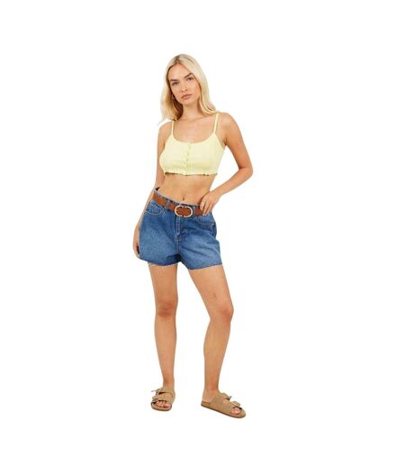 Womens/ladies Rib Knit Crop Top Lime Brave Soul