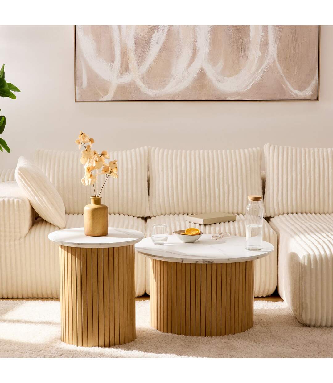 Table basse avec plateau effet marbre HOMELYA - Blanc-2