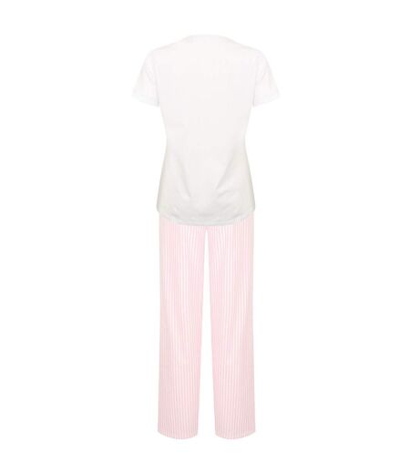 Womens/ladies stripe pyjama set white/pink Towel City