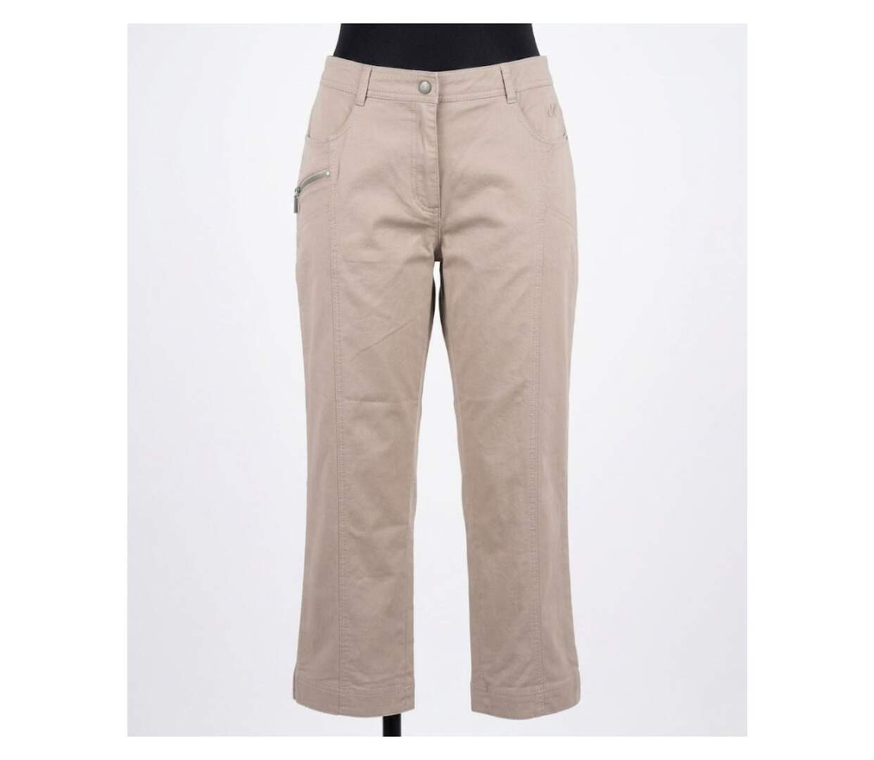 Pantacourt STRETCH Beige en coton avec zip fantaisie : confort et style moderne-3