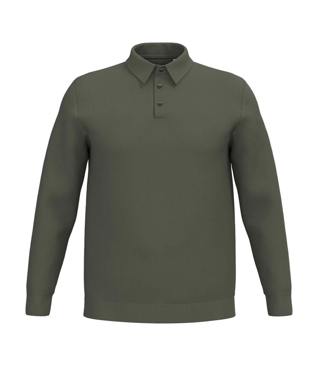 Mens Knitted Long-sleeved Polo Shirt Organic Khaki Spasso-1