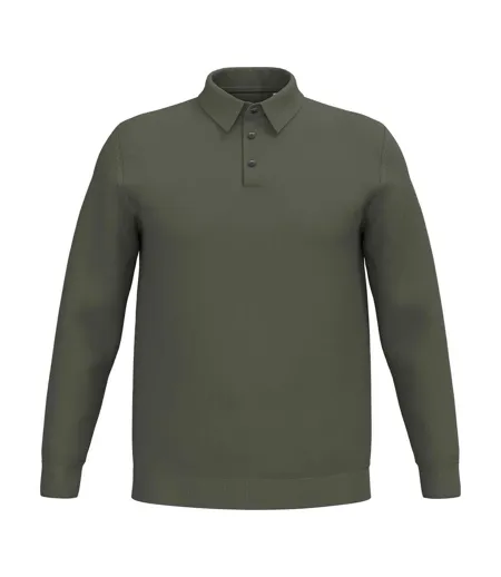 Mens Knitted Long-sleeved Polo Shirt Organic Khaki Spasso