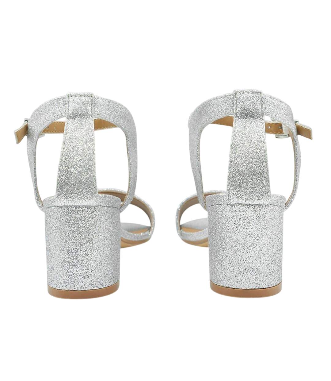 Womens/ladies Glitter Low Block Heel Sandals Silver Shiny Where's That From-2