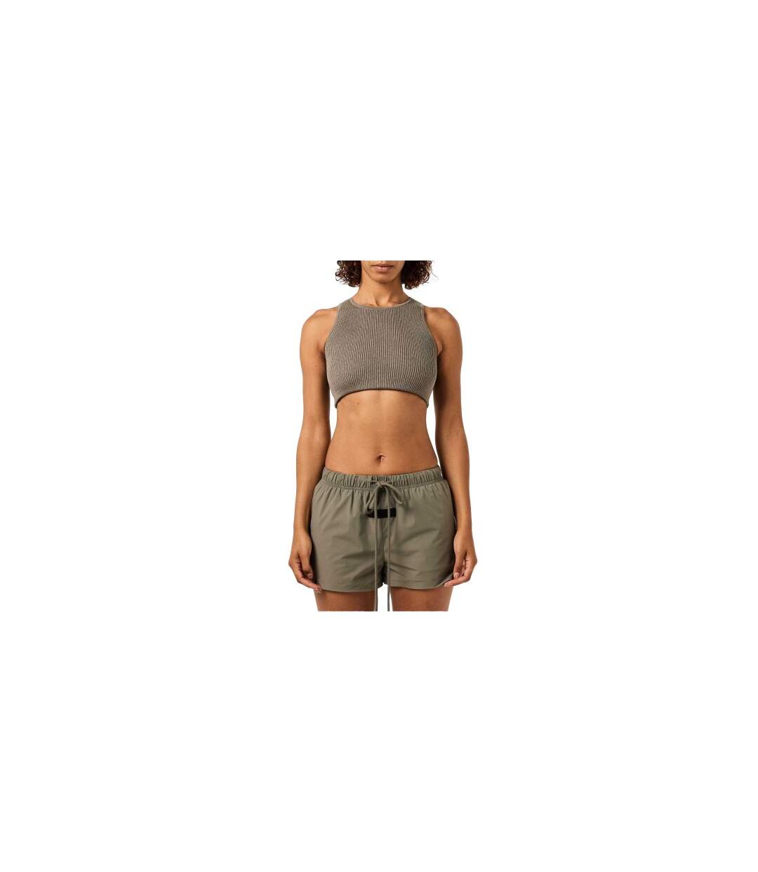 Womens/ladies Patch Ribbed Logo Crop Top Heather Grey Fear Of God Essentials-1