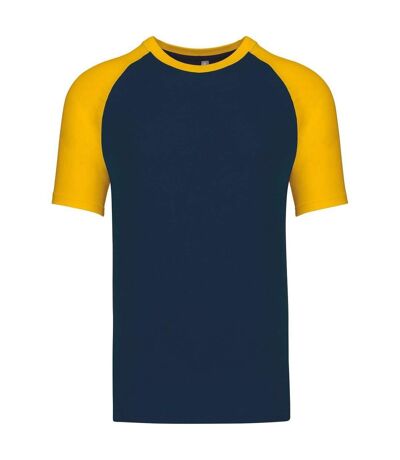 T-shirt bicolore baseball - Homme - K330 - bleu marine et jaune