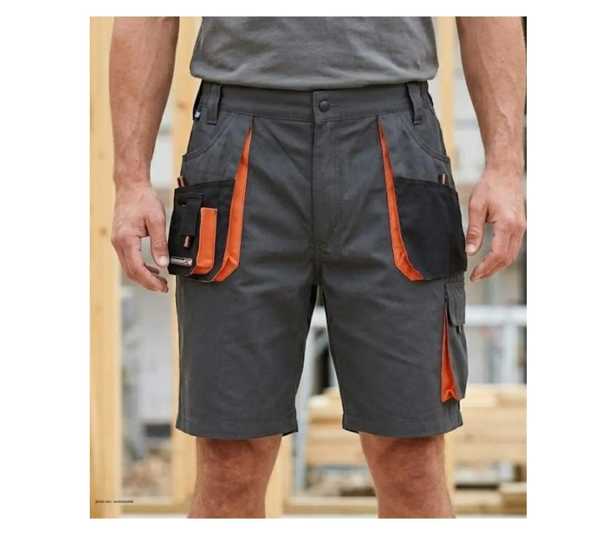 Bermuda de travail homme Terratrend 3231GN multi-poches gris et noir renforcé en tissu Oxford-1