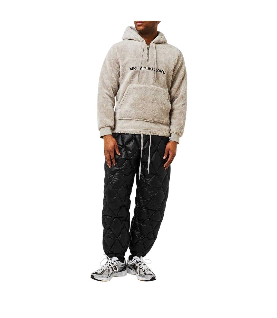 Mens Logo Sherpa Quarter Zip Hoodie Grey MKI MIYUKI ZOKU-1