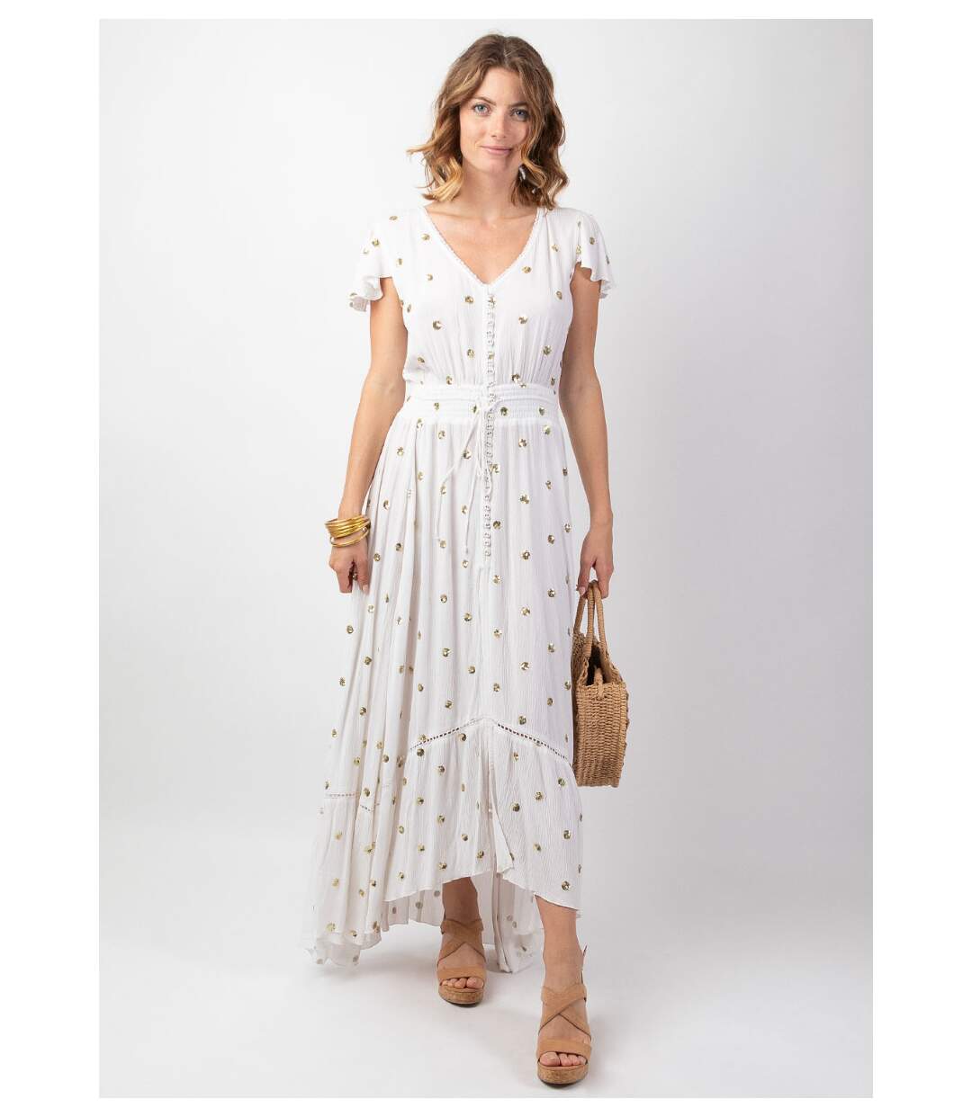 Robe longue bohème chic SUMATRA blanche Coton Du Monde