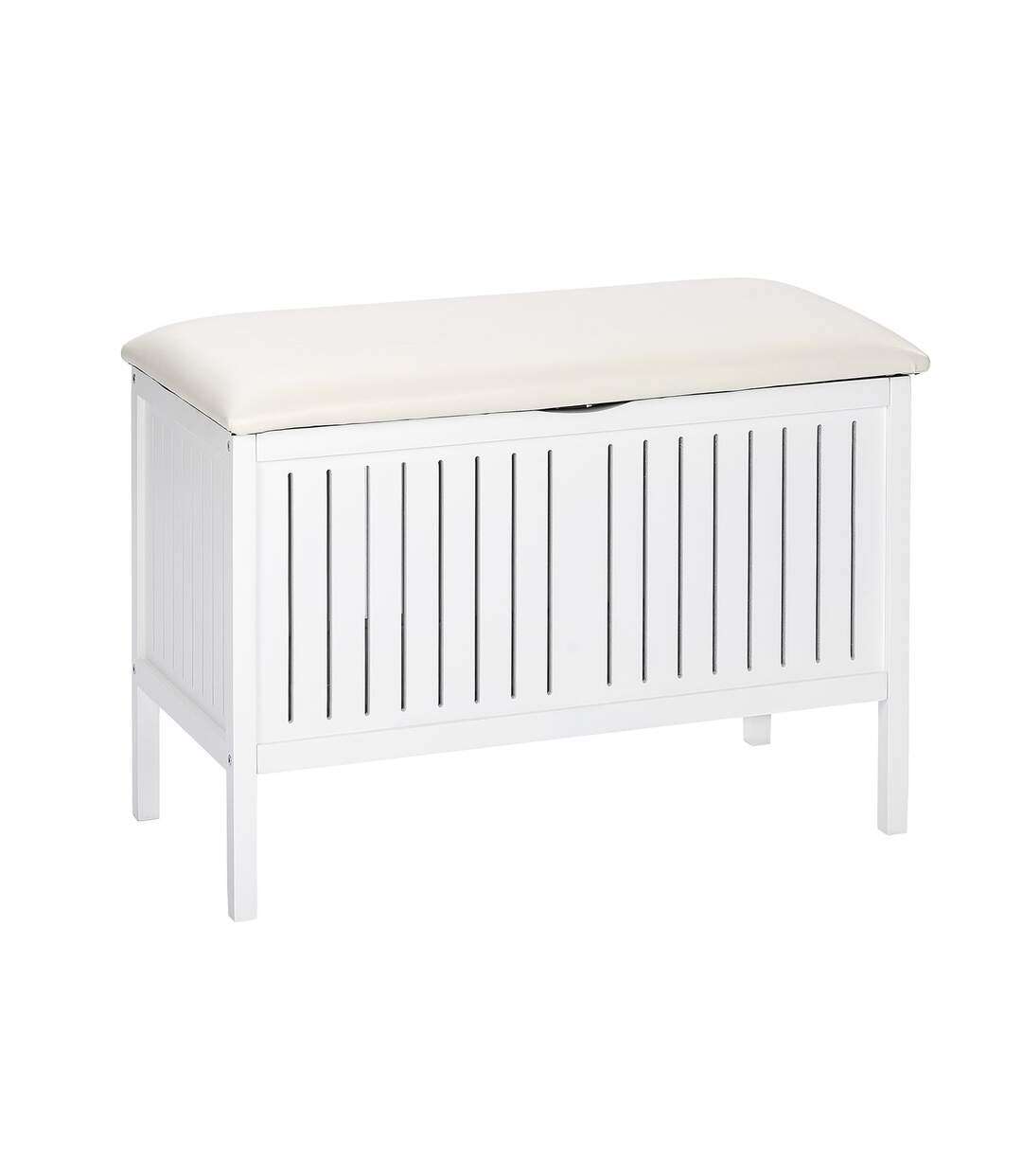 Tabouret de salle de bain en bois avec rangement Olso - L. 78 x H. 52 cm - Blanc-1