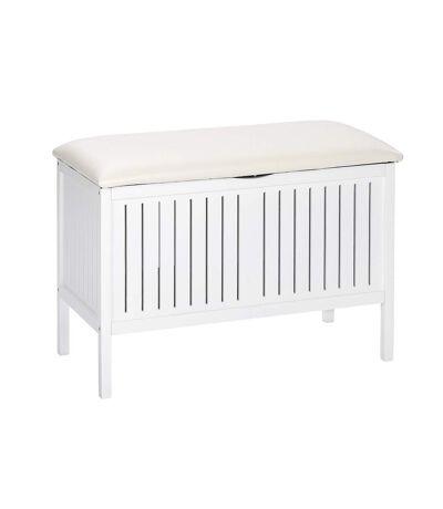 Tabouret de salle de bain en bois avec rangement Olso - L. 78 x H. 52 cm - Blanc