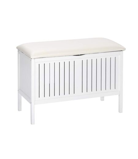 Tabouret de salle de bain en bois avec rangement Olso - L. 78 x H. 52 cm - Blanc