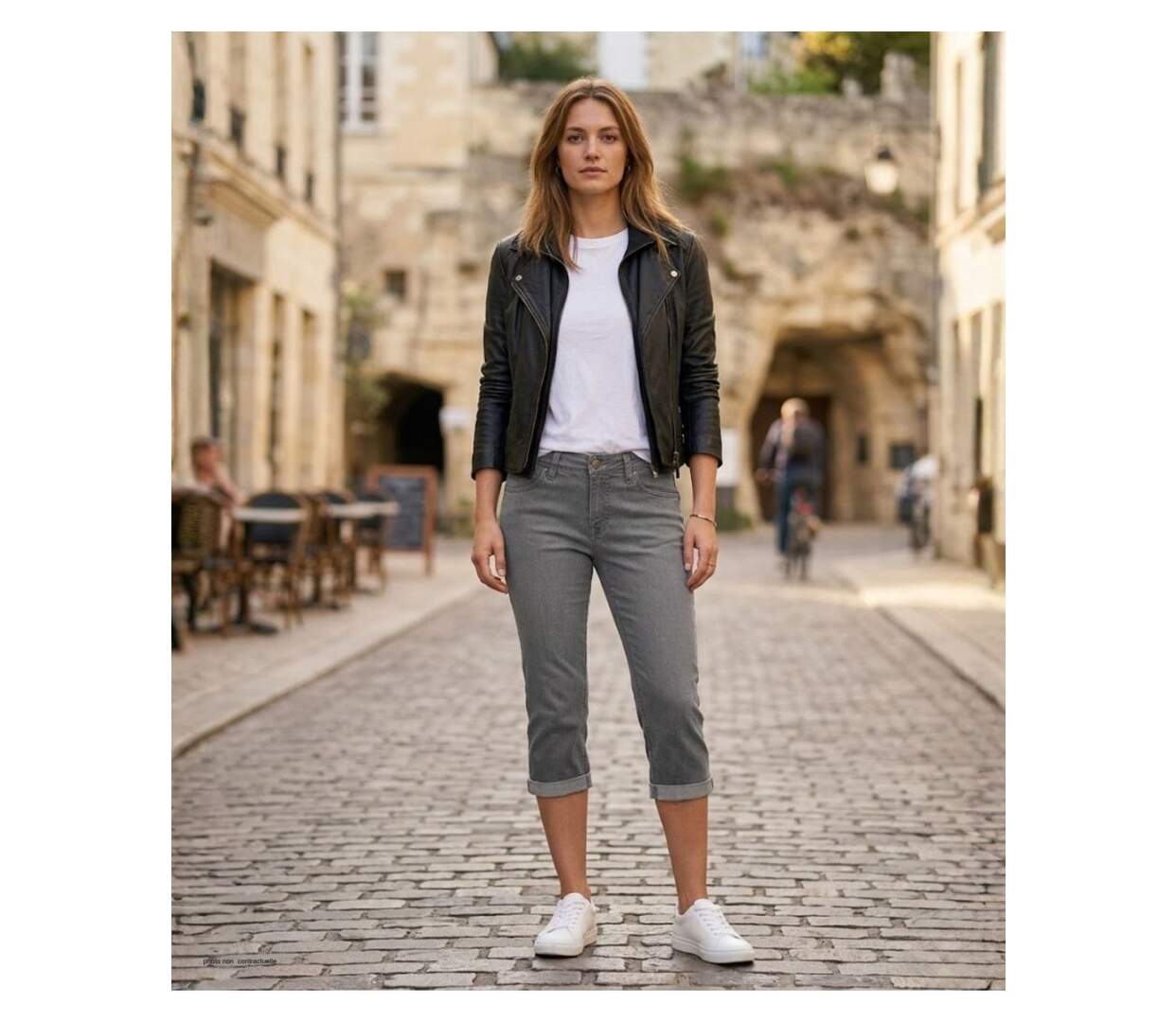 MAYFLOWER 110076U001 - Pantacourt 5 poches pour femme : le confort du denim stretch gris double stone-5
