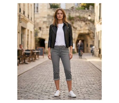 MAYFLOWER 110076U001 - Pantacourt 5 poches pour femme : le confort du denim stretch gris double stone