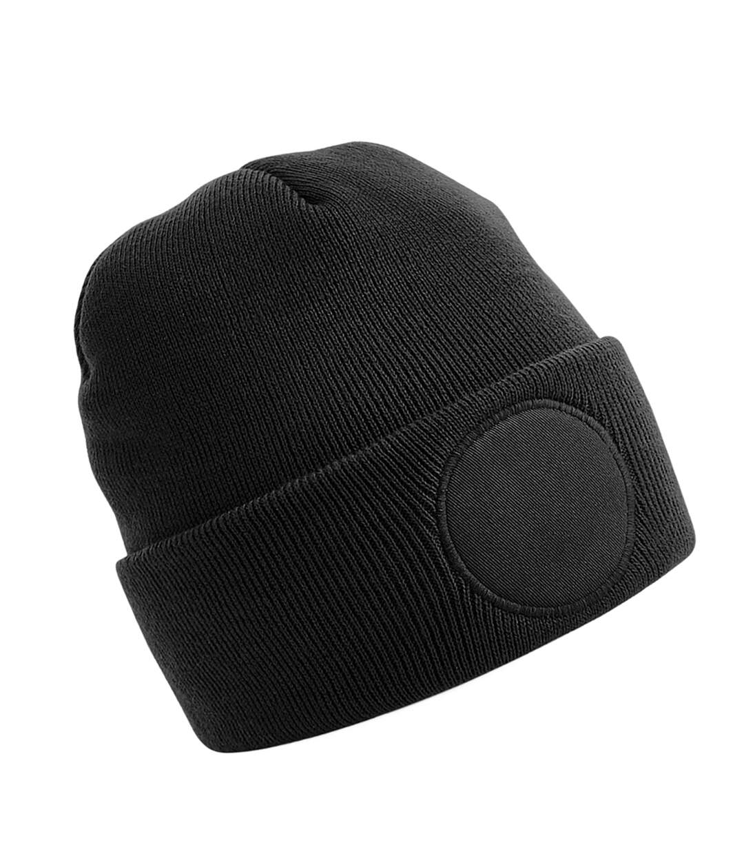 Circular Patch Beanie Black Beechfield-1