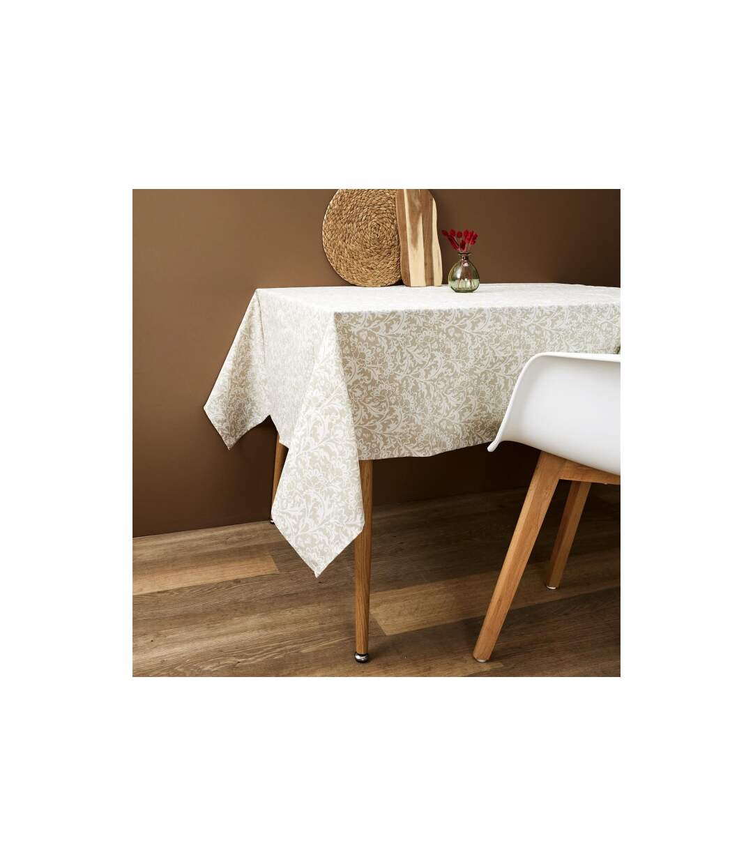 Nappe Imprimée Feuillage 140x250cm Beige-3