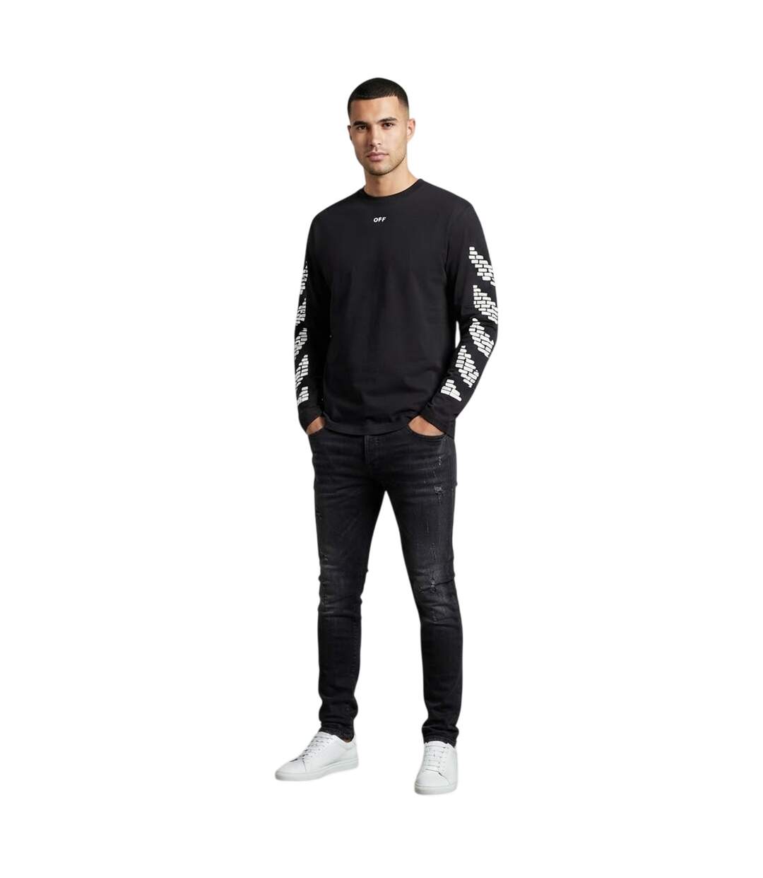 Mens Brick Relaxed Fit Long-sleeved T-shirt Black Off White-1