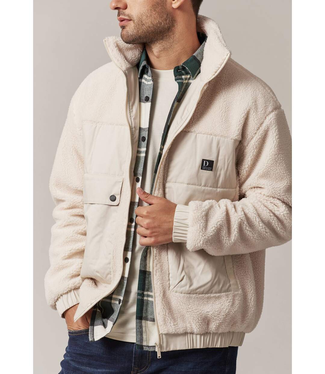 Veste casual bimatière en sherpa et imitation fourrure pour homme COSMO-4